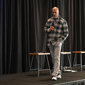 Husker assistant Ron Brown speaks at ENWS event